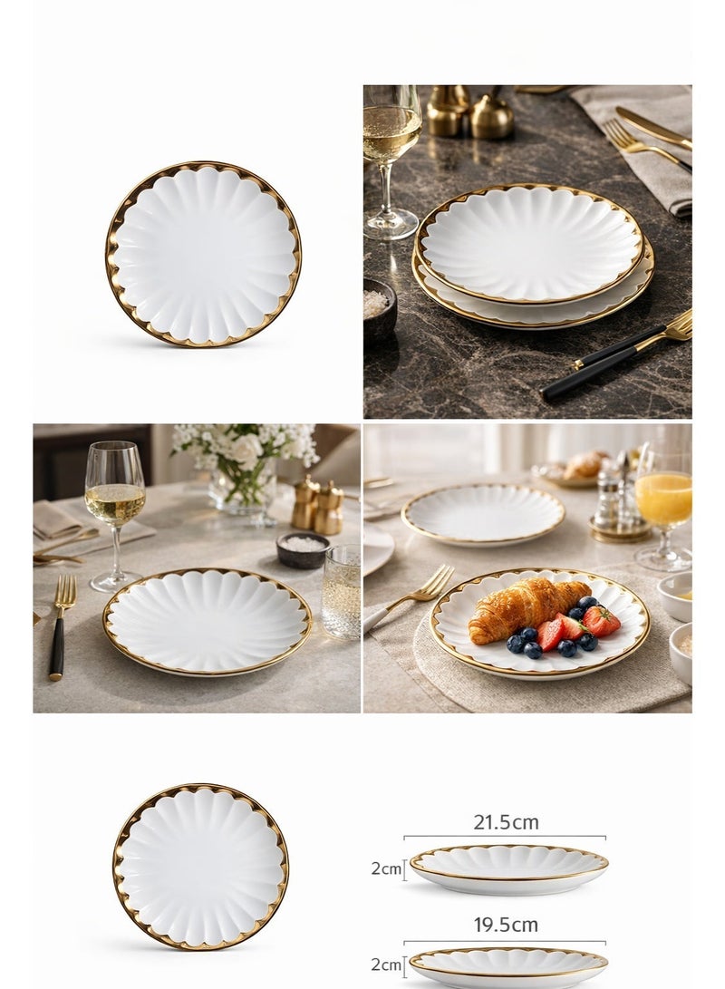 2-Piece Elegant Ceramic Dinner Plate Set, Nordic Light Luxury Style with Gold Rim, 9 Inches & 8 Inches. Light Luxury Plates, suitable for family western meals, steak and desserts. - Image 2